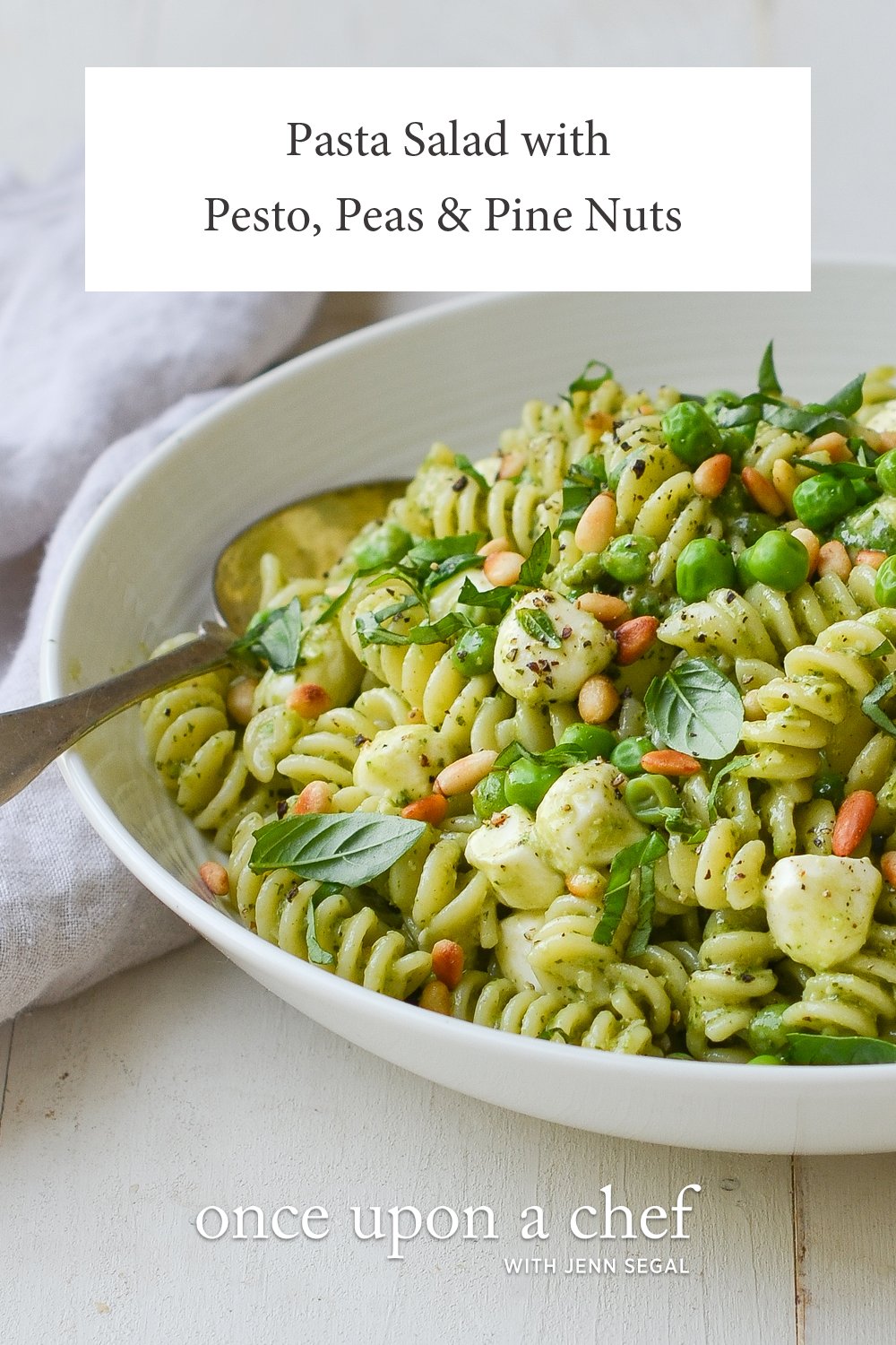 Pesto Pasta Salad with Peas, Pine Nuts & Mozzarella Pearls Once Upon