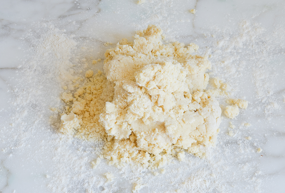 crumbly dough on counter