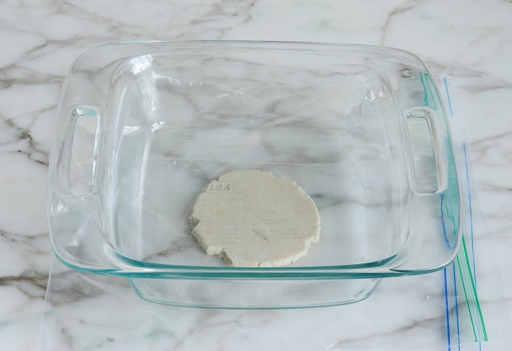 flattened tortilla using baking dish.
