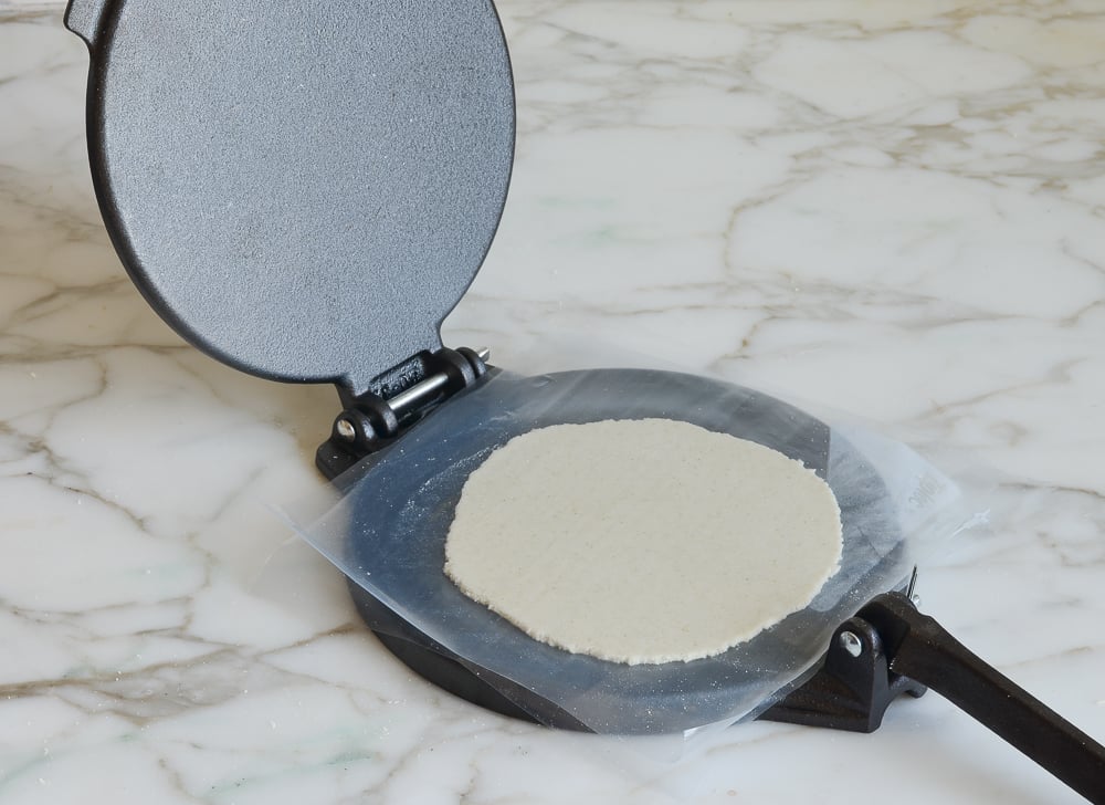 tortilla flattened with press.