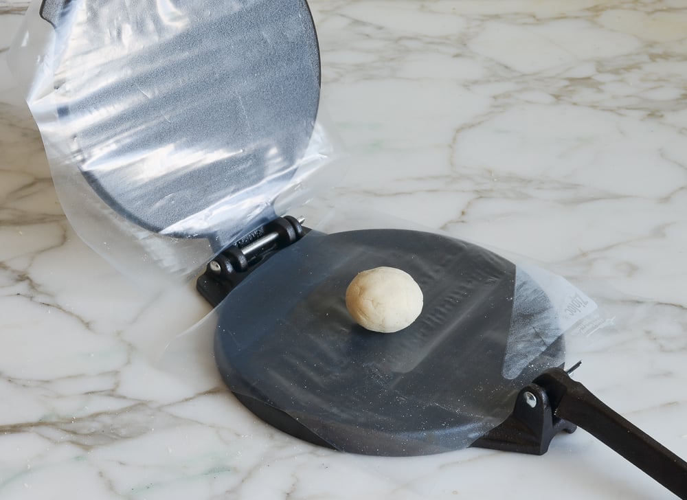 tortilla press with ziplock bags.