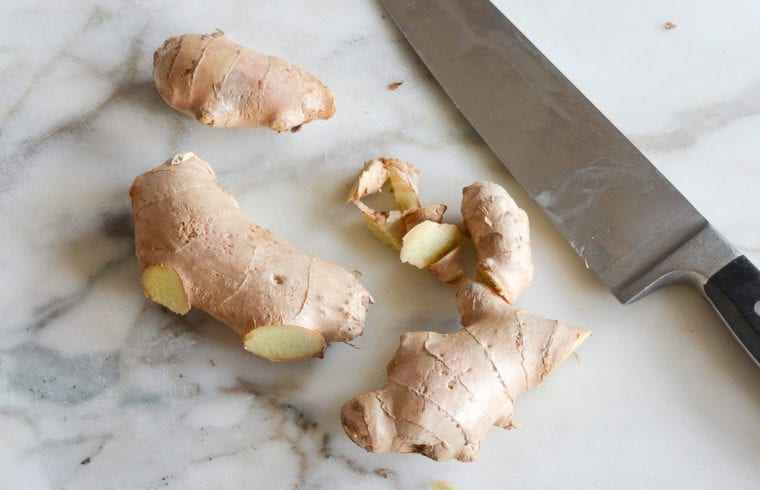 whole, unpeeled ginger