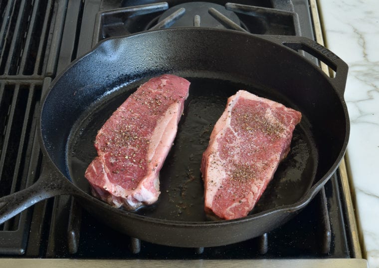 pan-sear steaks in skillet