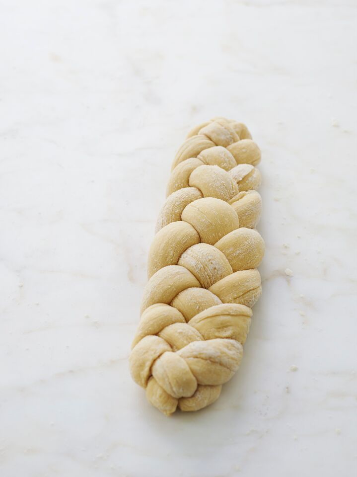 Braided challah dough.