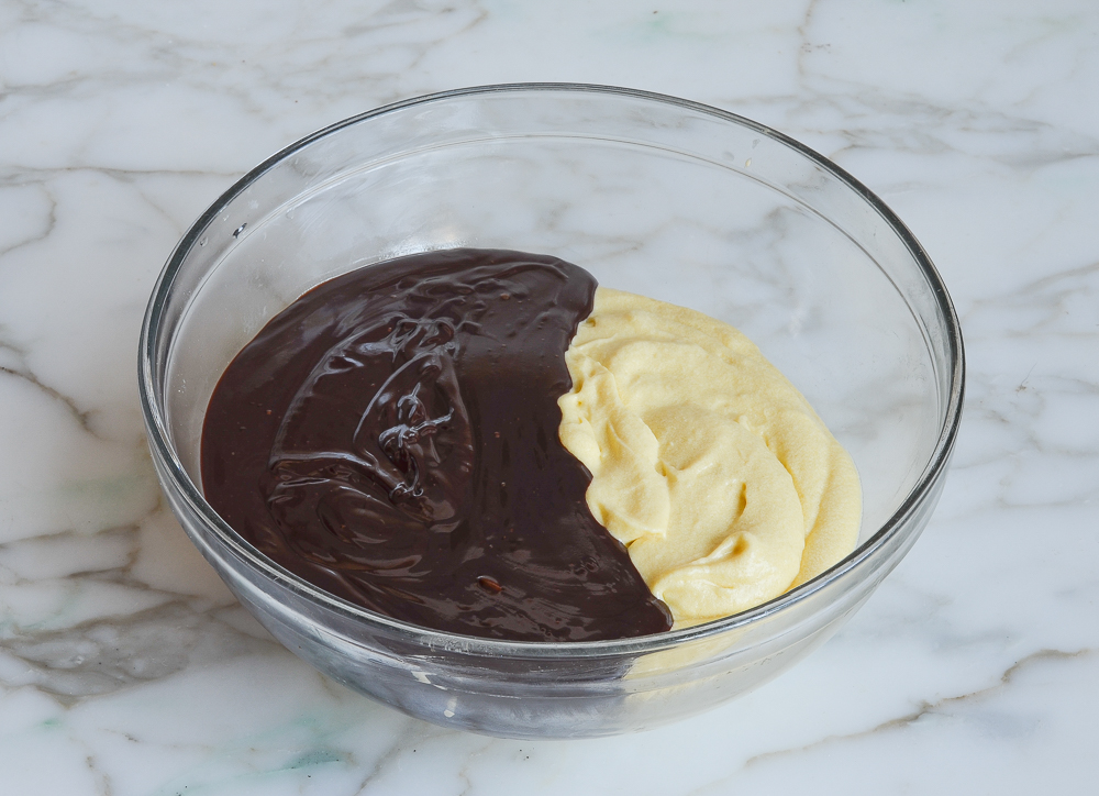 vanilla and chocolate batters in bowl