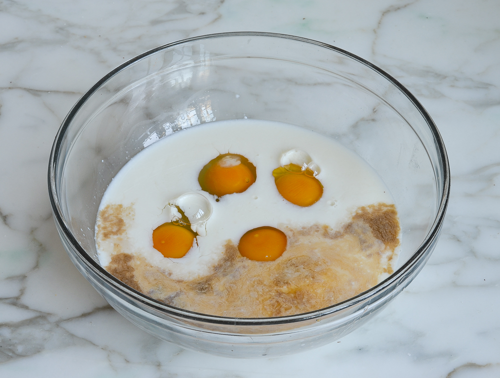 eggs, vanilla, and buttermilk in bowl