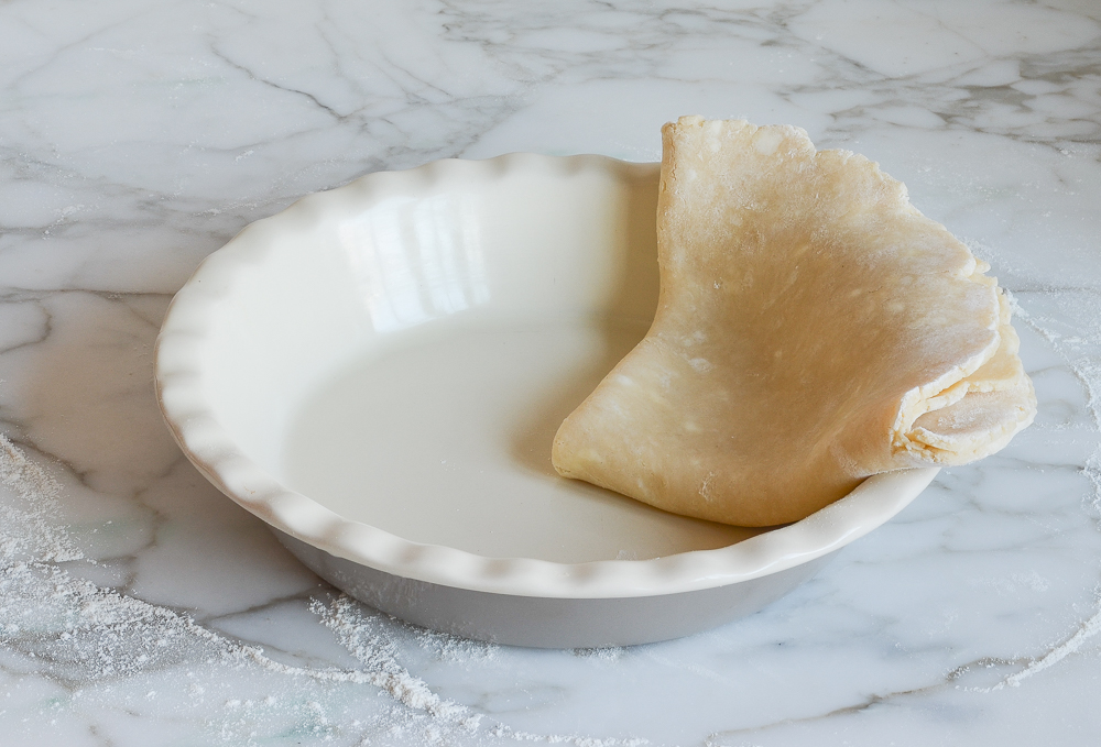 folded dough in pie dish