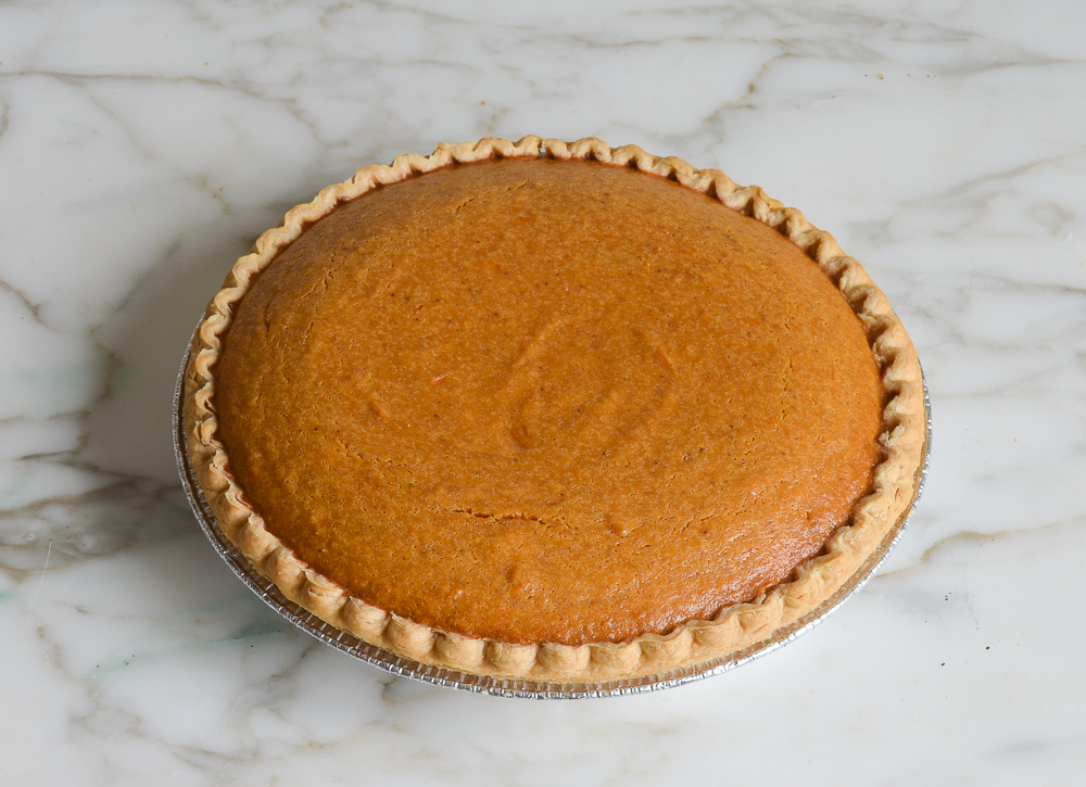 baked sweet potato pie fresh out of the oven