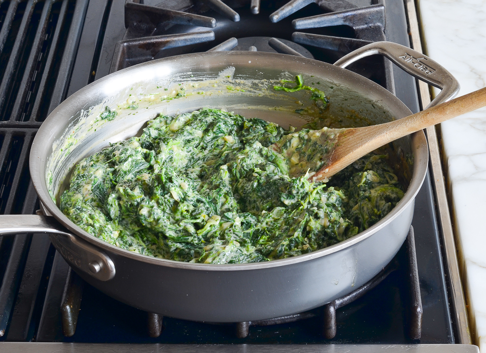 mixed cream spinach in pan