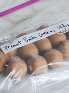 Bag of dough balls labeled "Peanut Butter Cookies 12/16."