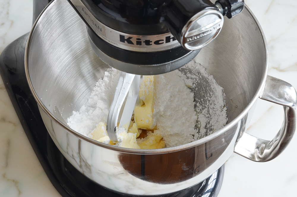 butter, sugar, and vanilla in mixer