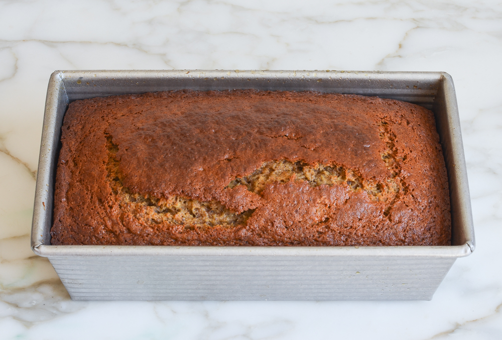 whole wheat banana bread fresh out of the oven
