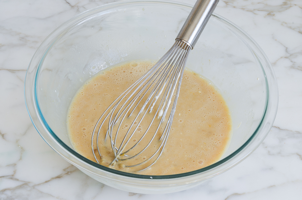 banana and sour cream whisked into wet ingredients