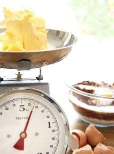 Butter on a kitchen scale.