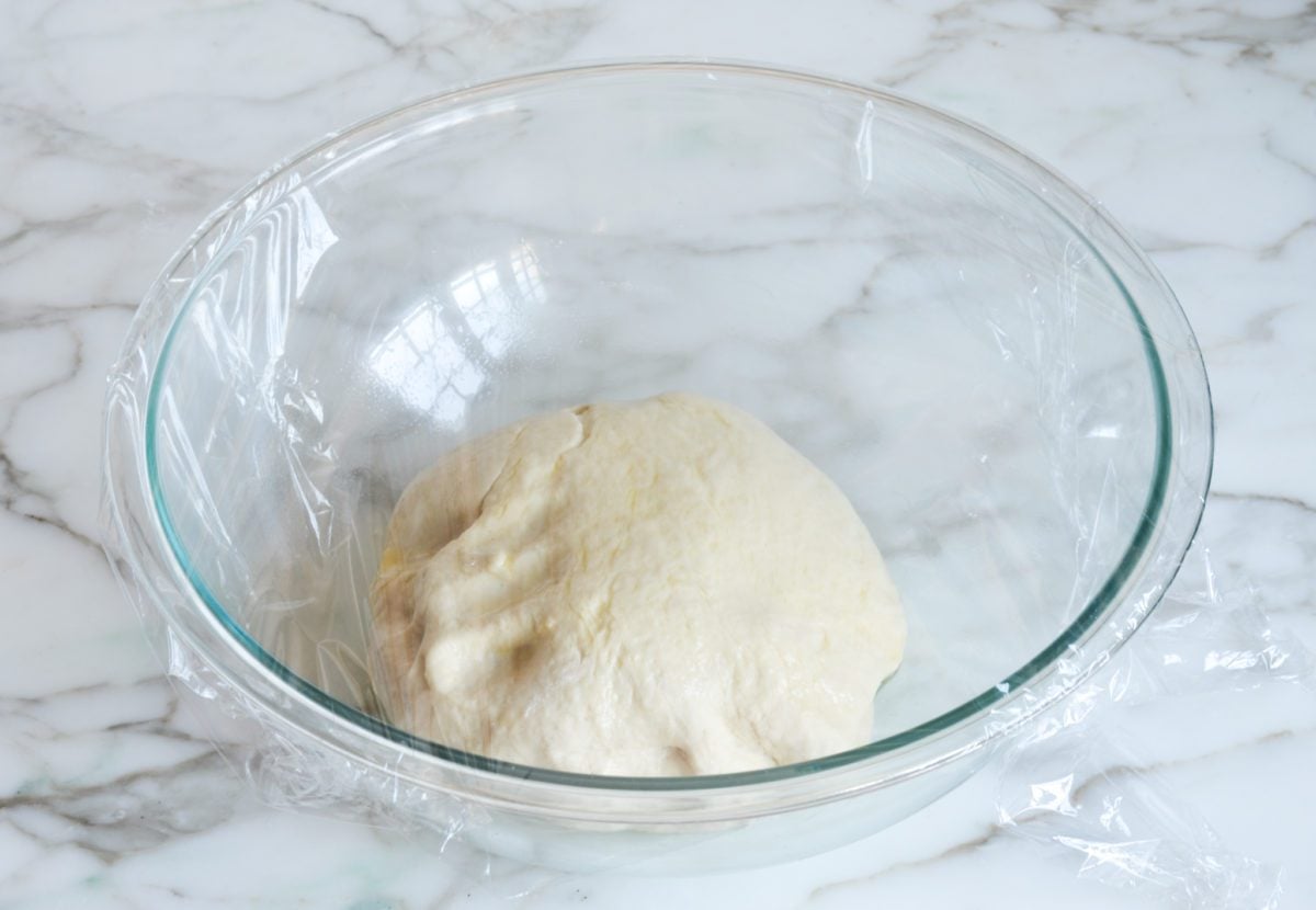 pizza dough in oiled bowl 