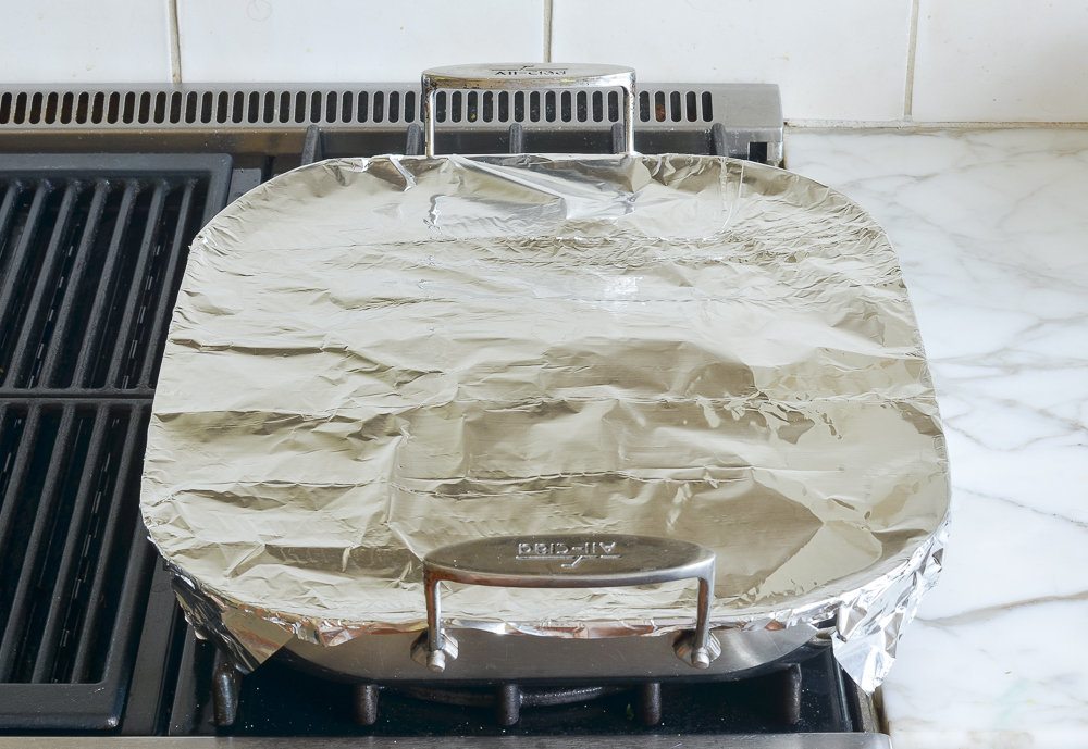roasting pan covered with foil 