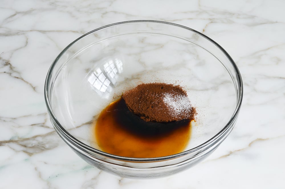 vanilla, espresso powder, and salt in mixing bowl