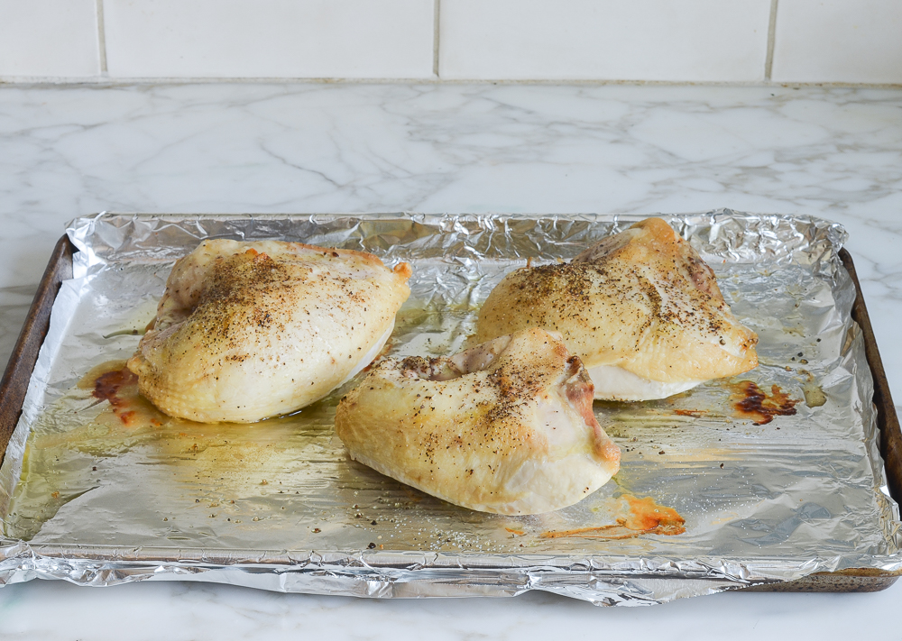 roasted chicken on baking sheet