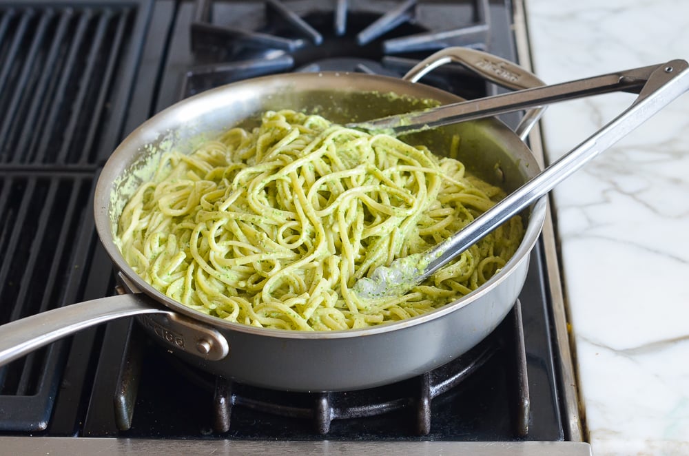 tossed linguine with arugula pesto