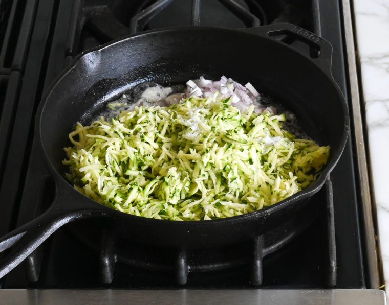 shallots, zucchini, and salt in skillet