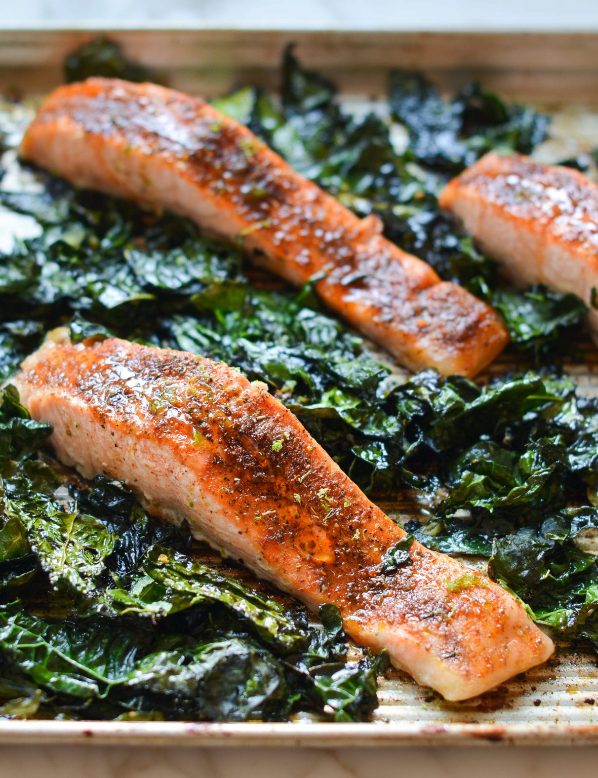SheetPan Blackened Salmon with Garlicky Kale Once Upon a Chef