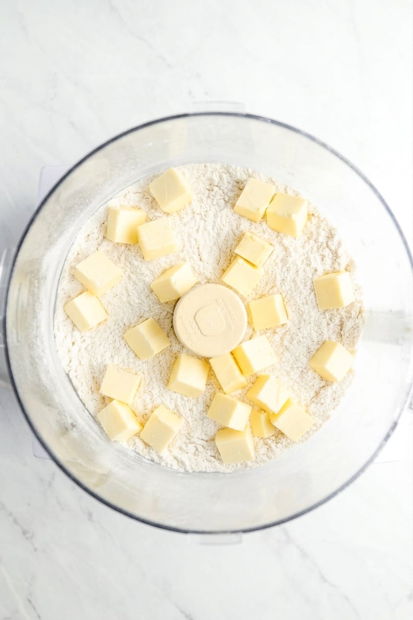 Blended flour mixture with chunks of butter added.
