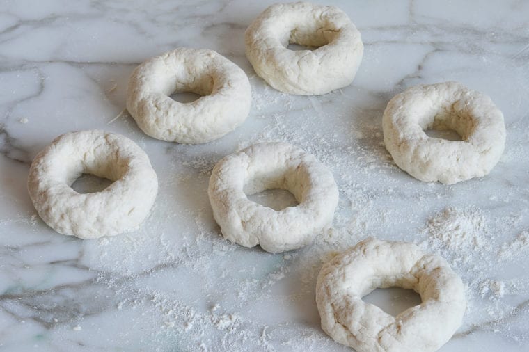 shaped bagels on work surface