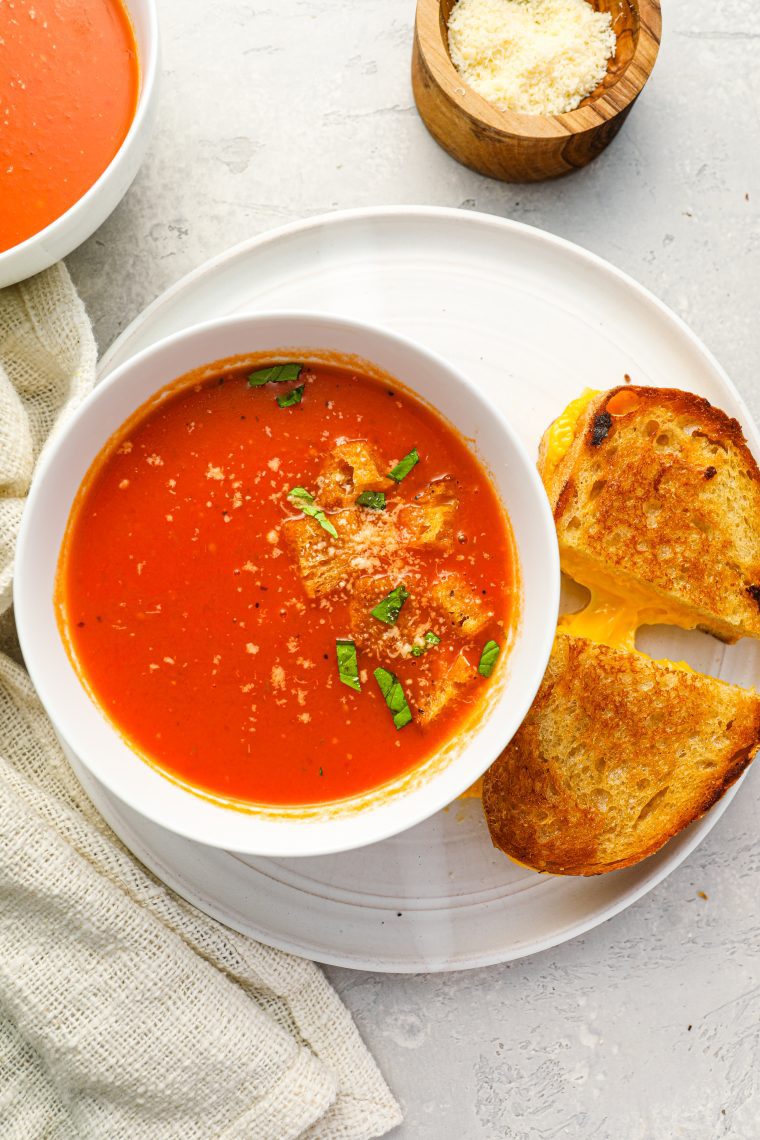 bowl of tomato soup with grilled cheese