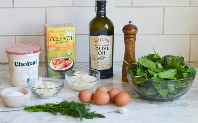 spinach, feta and polenta pie ingredients