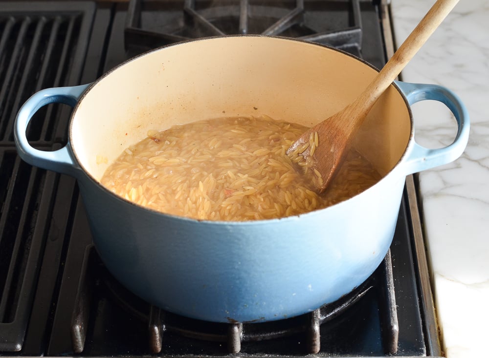 Orzo Risotto with Shrimp, Peas & Bacon Once Upon a Chef