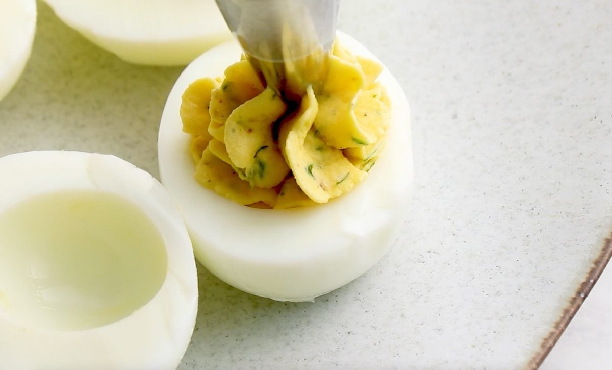 filling the deviled eggs
