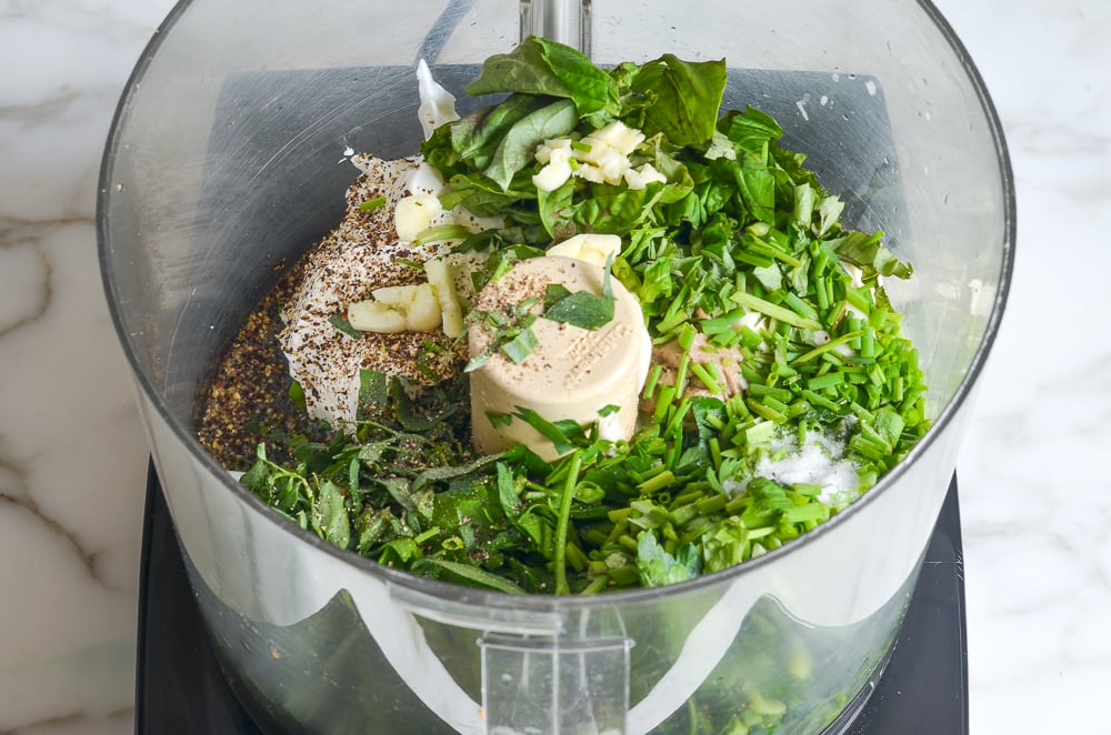 ingredients in food processor ready to blend