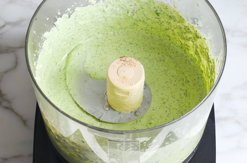 blended green goddess dressing in food processor