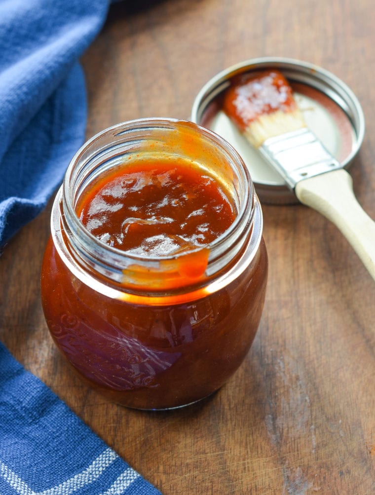 Jar of barbeque sauce.