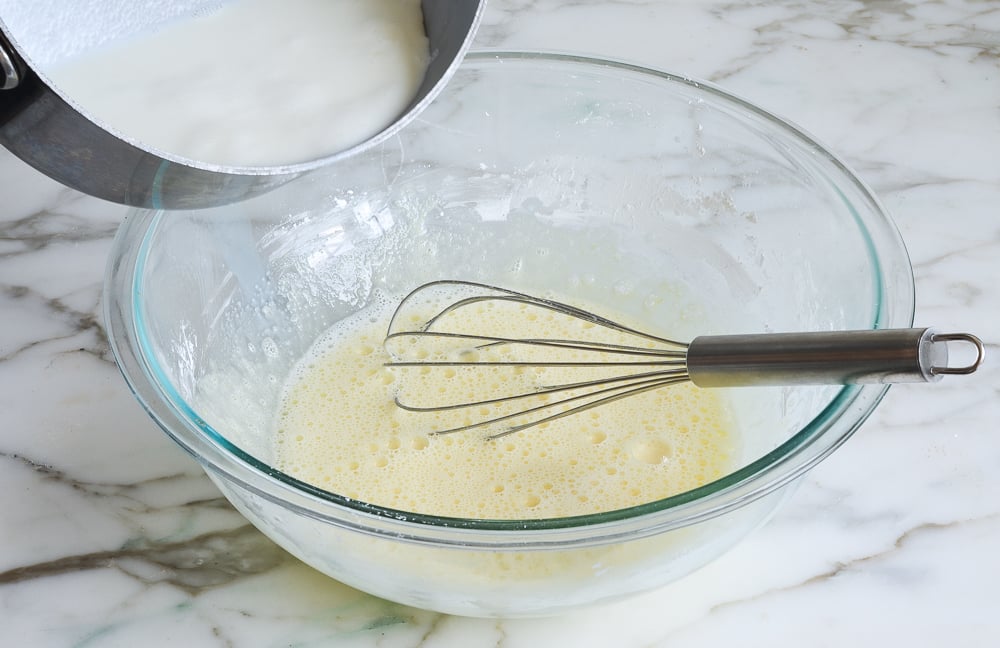 Whisk in a glass bowl.