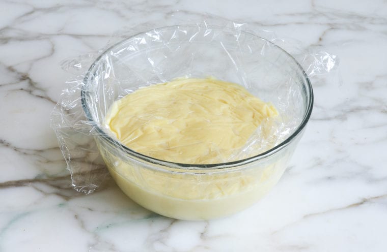 pastry cream covered with plastic wrap