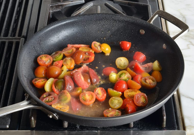 cherry tomatoes in pan