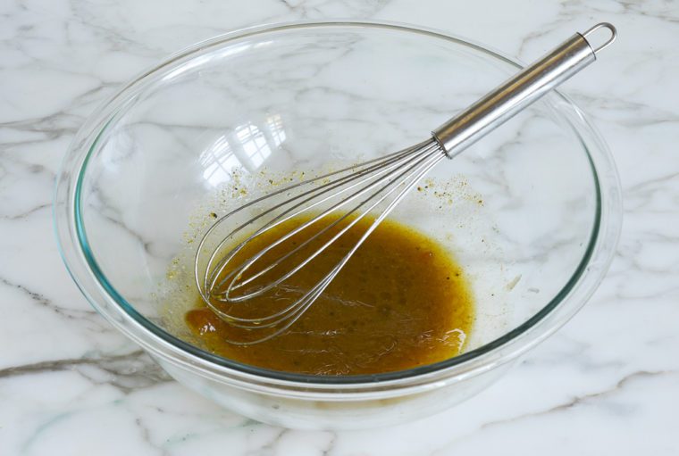 whisked chutney dressing in mixing bowl