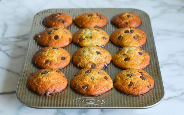 banana chocolate chip muffins fresh out of the oven