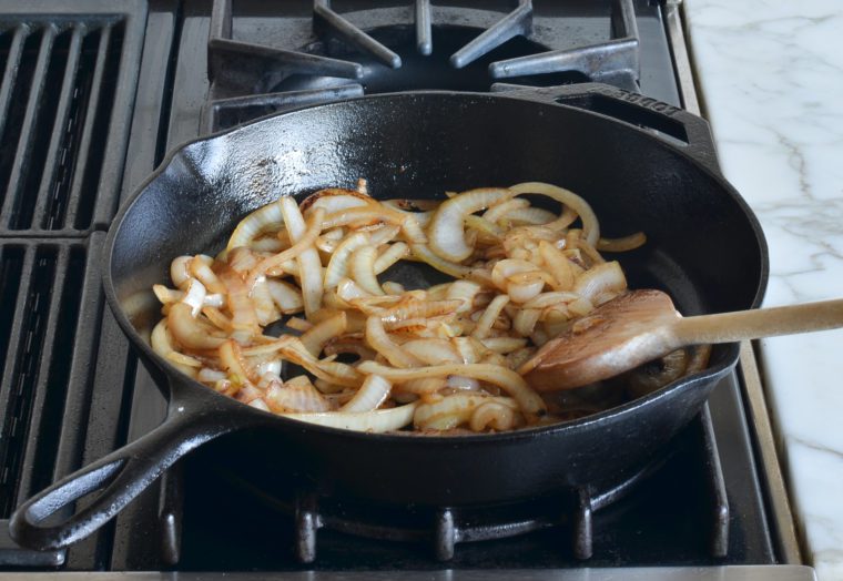 browned onions in skillet