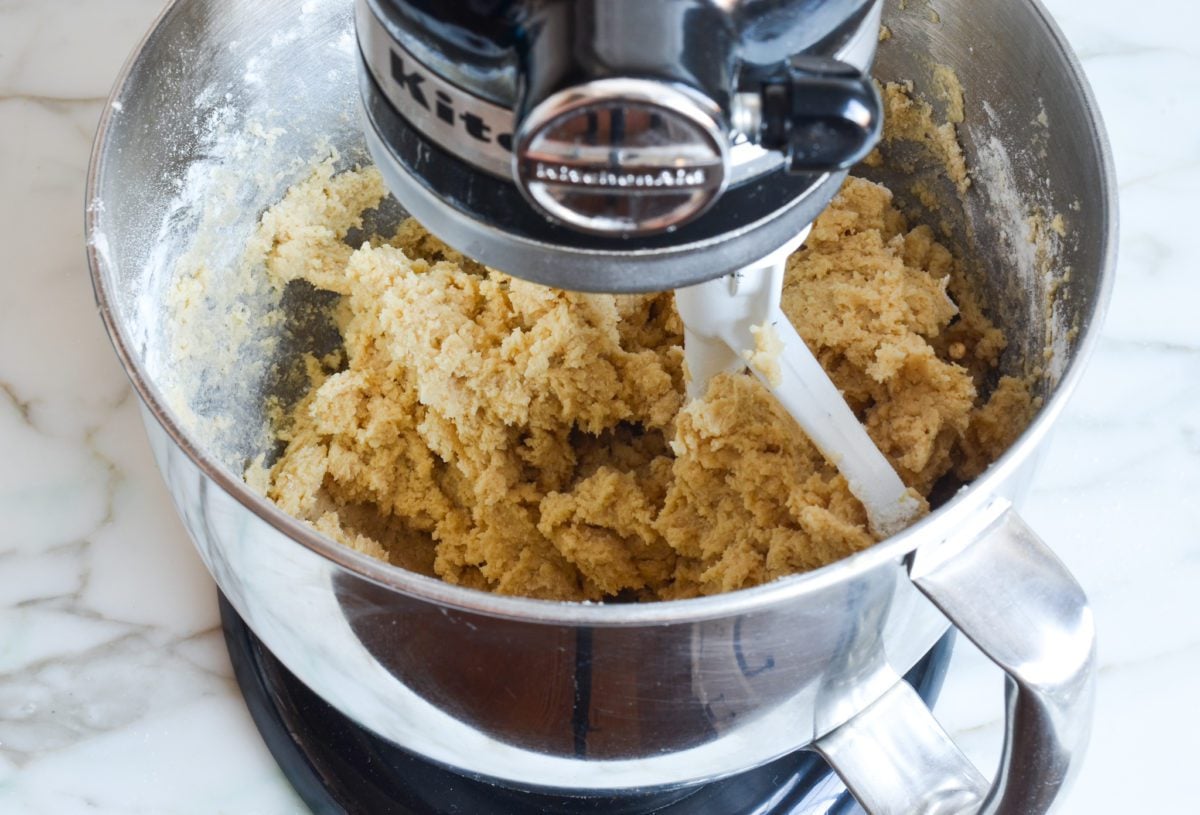 cookie dough with dry ingredients mixed in
