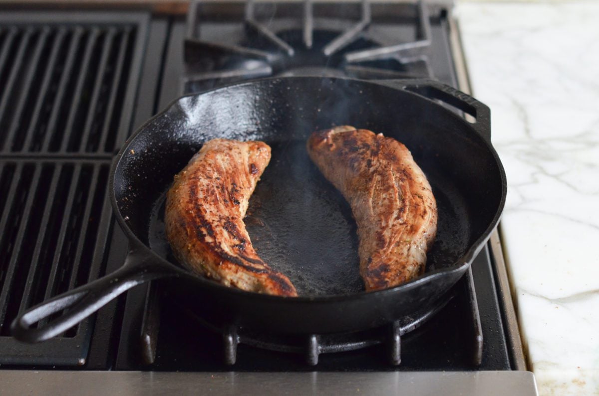 browned tenderloins in skillet