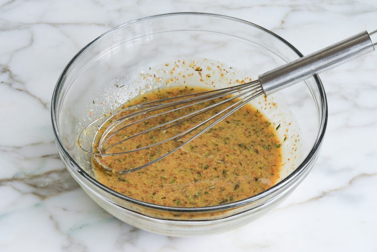 whisked marinade in bowl