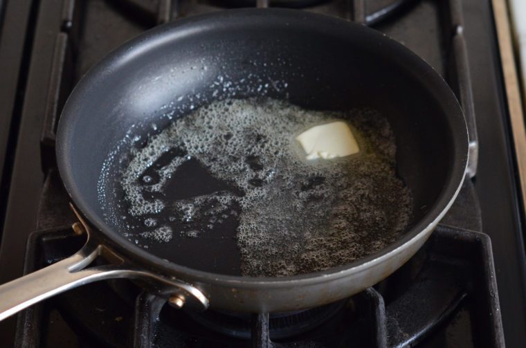 how to make an omelette - melting the butter in a nonstick skillet