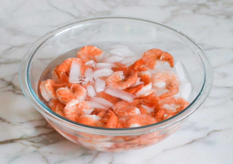 shrimp in ice bath