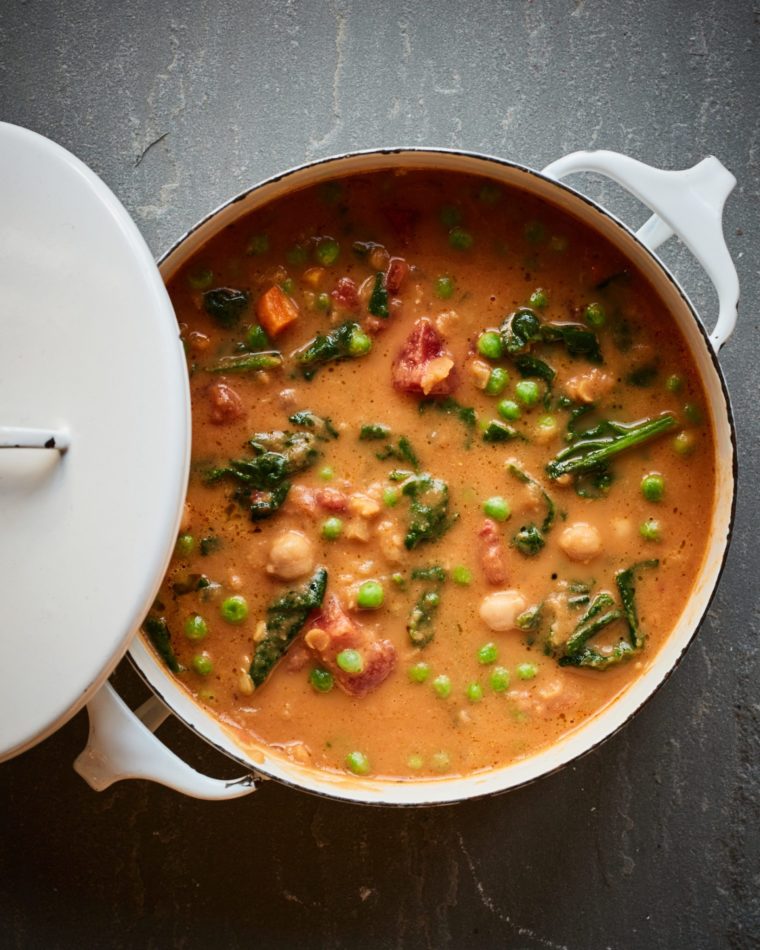 Pot of chickpea soup.