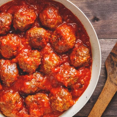 Bowl of turkey meatballs in marinara sauce.