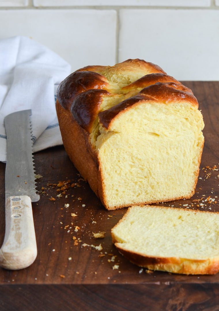Loaf of brioche with the end sliced off.
