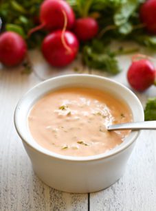 Small bowl of Russian dressing.