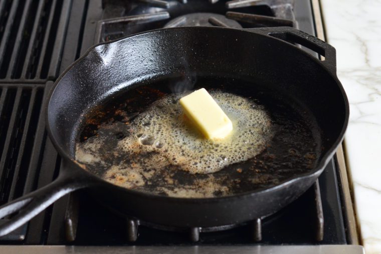 melting butter for sauce in skillet